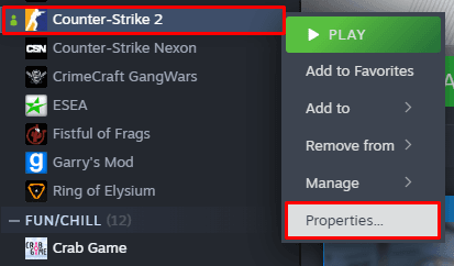 How to access CS2 properties in Steam