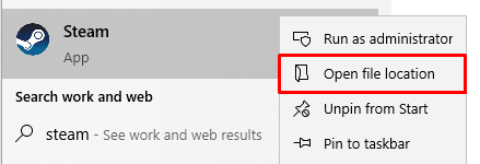 Steam open file location button