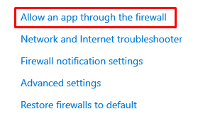 Allow an app through the firewall button