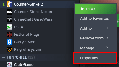 Mute Ads CS2 properties button