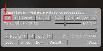 Rewinding a CS:GO or CS2 demo to the start of the match